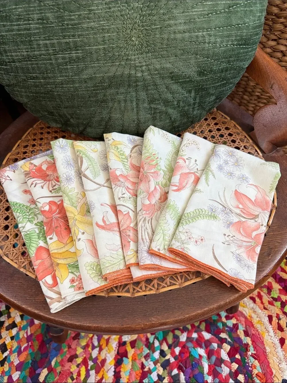 Vintage 70s/80s Tropical Floral Boho Hippie Garden Cottage Cloth Napkin Set